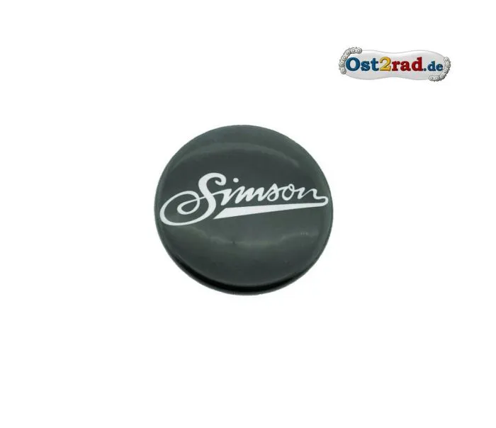 Blechbutton rund 25mm schwarz Simson Schrift alt