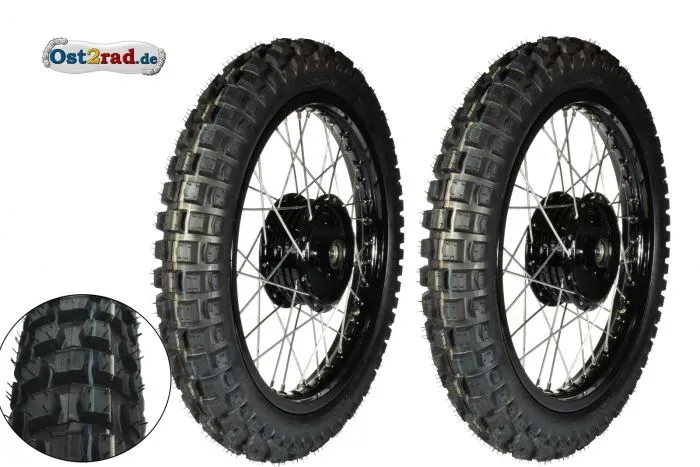 2x Komplettrad CROSS SCHWARZ 2.75-16 für Simson S50 S51, Alu-Edelstahl
