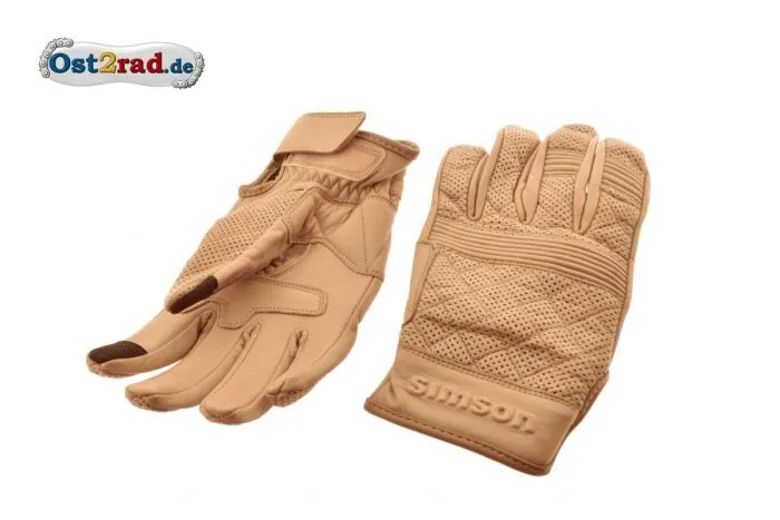 Fahrerhandschuhe mit Touch Simson Leder hellbraun Größe M