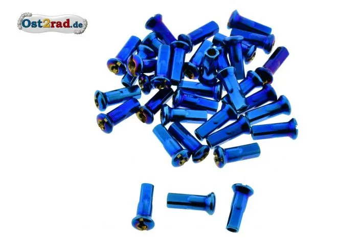 Satz Nippel für Speiche M3,5 + 3mm Titan Beschichte Blau