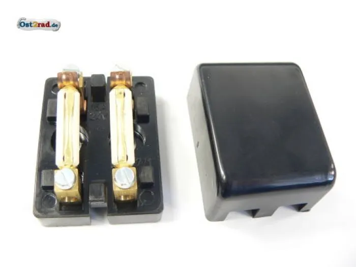 Fuse box 2-fold for round fuses, contact for screwing in