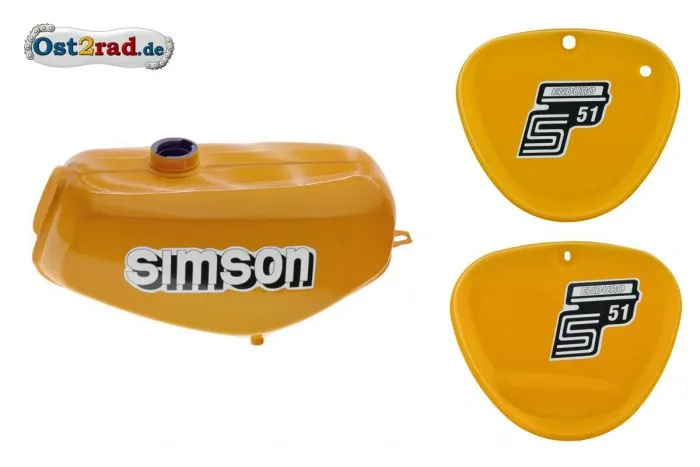 Tank Set mit Seitendeckel S51E ENDURO Saharabraun I versiegelt mit Aufkleber Simson
