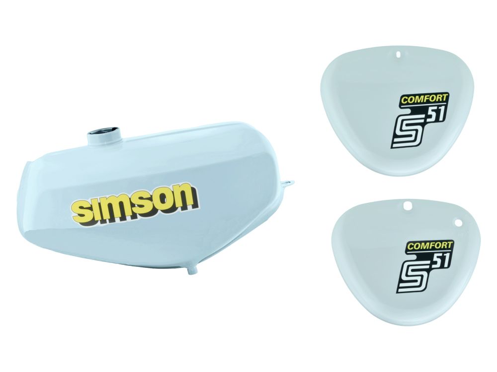 Tank Set Lichtgrau, S51C, S70C COMFORT, versiegelt, mit Aufkleber Simson Tank Set Lichtgrau, S51C, S70C COMFORT, versiegelt, mit Aufkleber Simson