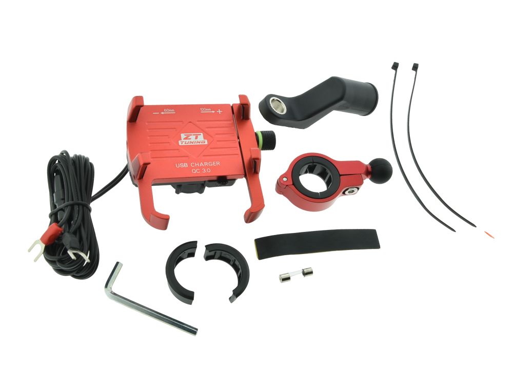 CNC Handyhalter ROT mit USB-Ladefunktionfunktion JAWA Simson S51 S50 MZ CNC Handyhalter ROT mit USB-Ladefunktionfunktion JAWA Simson S51 S50 MZ