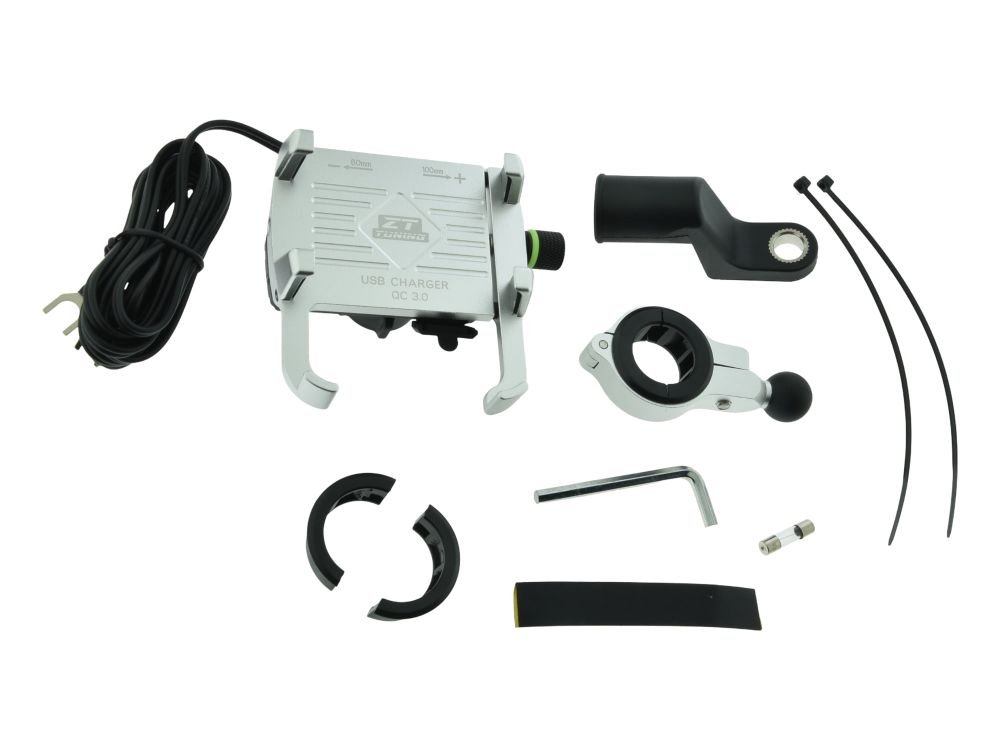 CNC Handyhalter SILBER mit USB-Ladefunktionfunktion JAWA Simson S51 S50 MZ CNC Handyhalter SILBER mit USB-Ladefunktionfunktion JAWA Simson S51 S50 MZ