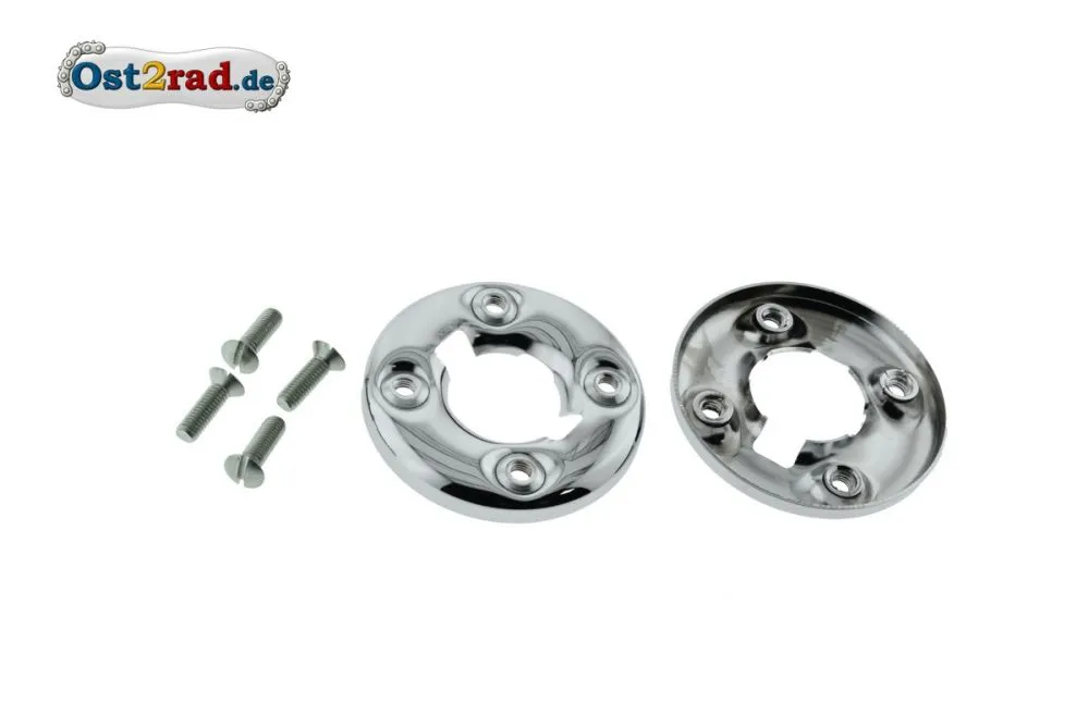 Half shell dampening rings gearbox Simson AWO-S AWO-T chrom incl. 4 screws Half shell dampening rings gearbox Simson AWO-S AWO-T chrom incl. 4 screws
