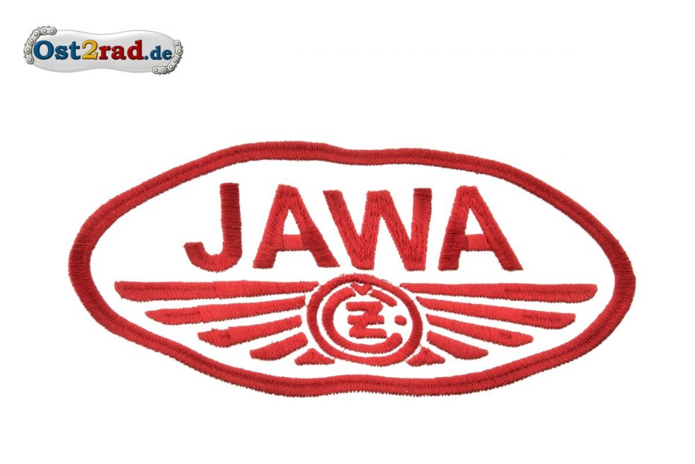 Aufnäher JAWA CZ Logo oval weiss rot - 20x11cm Aufnäher JAWA CZ Logo oval weiss rot - 20x11cm