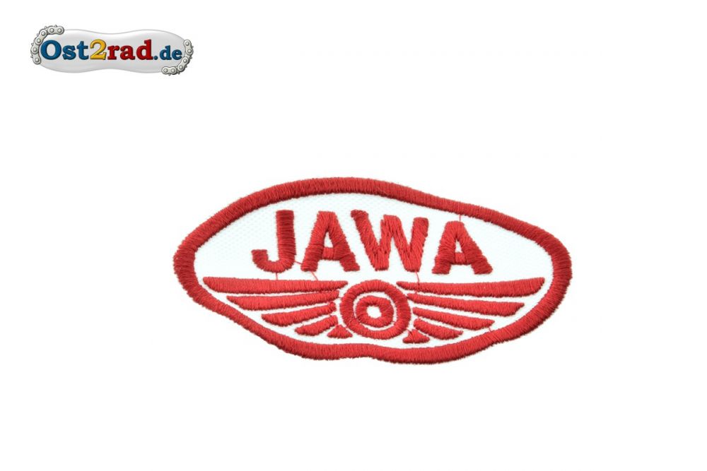 Aufnäher JAWA Logo oval weiss rot - 9x5cm Aufnäher JAWA Logo oval weiss rot - 9x5cm