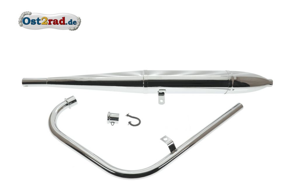 Auspuff SATZ AWO Touren 95cm ø30mm Zigarre chrom - mit Steckkrümmer