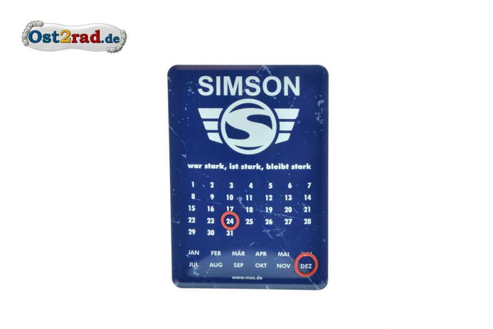 Blechschild Ewiger Kalender Simson blau 10x14cm Blechschild Ewiger Kalender Simson blau 10x14cm