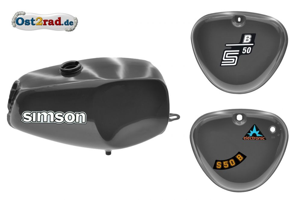 Büffeltank Set mit Seitendeckel für Simson S50 S51, DarkGray, innen versiegelt Büffeltank Set mit Seitendeckel für Simson S50 S51, DarkGray, innen versiegelt
