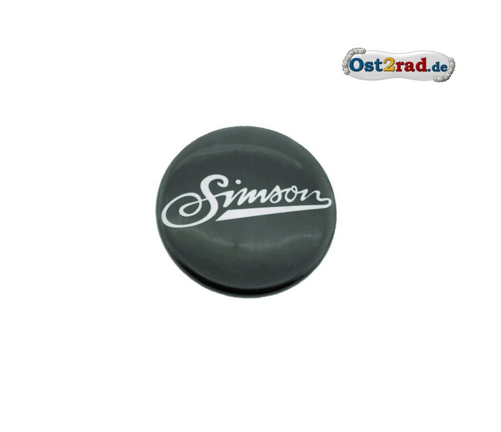 Blechbutton rund 25mm schwarz Simson Schrift alt