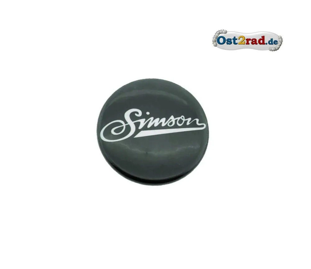 Blechbutton rund 25mm schwarz Simson Schrift alt Blechbutton rund 25mm schwarz Simson Schrift alt