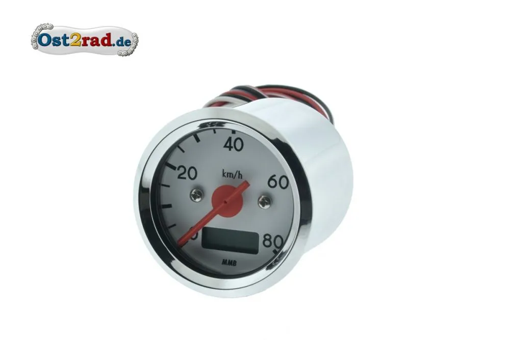Elektronischer Tacho 80 Km/h Weiß,Chrom 48mm Elektronischer Tacho 80 Km/h Weiß,Chrom 48mm