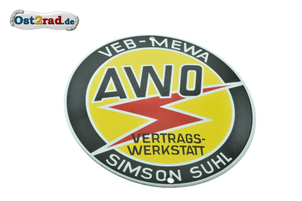 Emailleschild AWO Vertragswerkstatt Emailleschild AWO Vertragswerkstatt