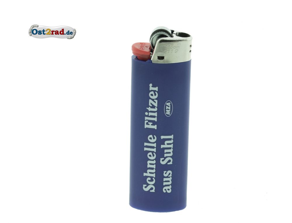 Feuerzeug blau Aufdruck Schnelle Flitzer aus Suhl Feuerzeug blau Aufdruck Schnelle Flitzer aus Suhl