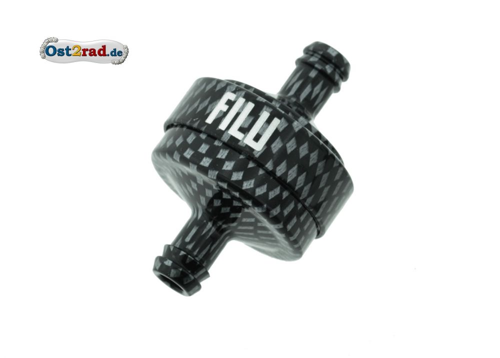 FILU Leitungsfilter Alu CARBON-eloxiert für Benzinschlauch 7mm FILU Leitungsfilter Alu CARBON-eloxiert für Benzinschlauch 7mm