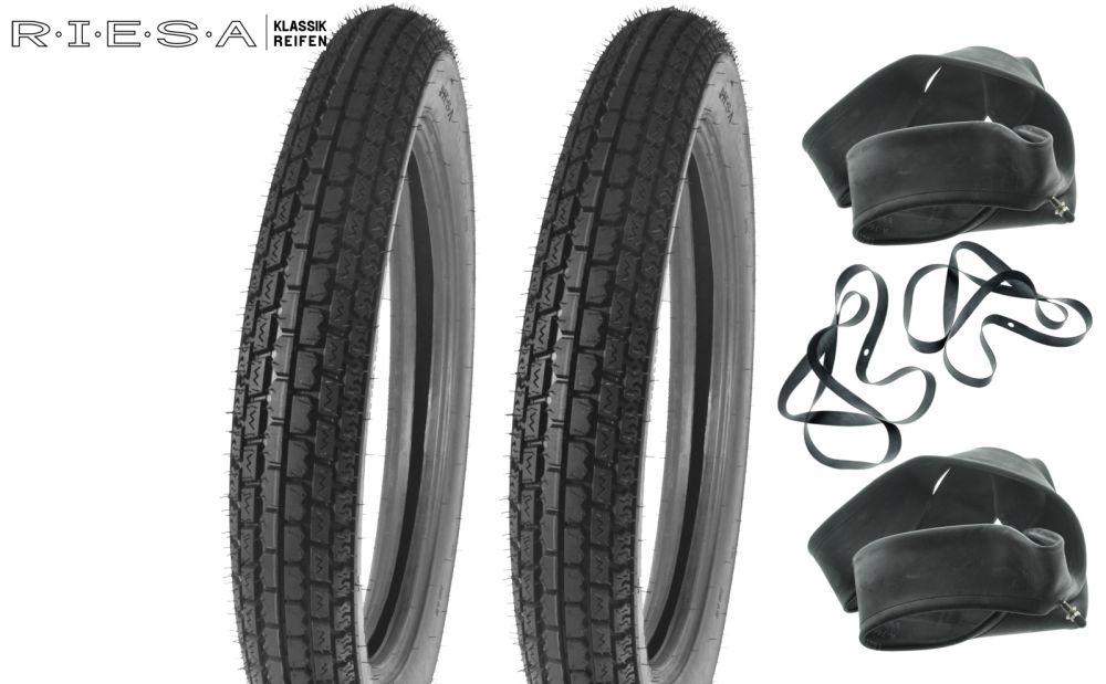 Reifensatz 2x 3,25-19 Riesa AWO Touren, BK350 mit Schlauch, Originalprofil Reifensatz 2x 3,25-19 Riesa AWO Touren, BK350 mit Schlauch, Originalprofil