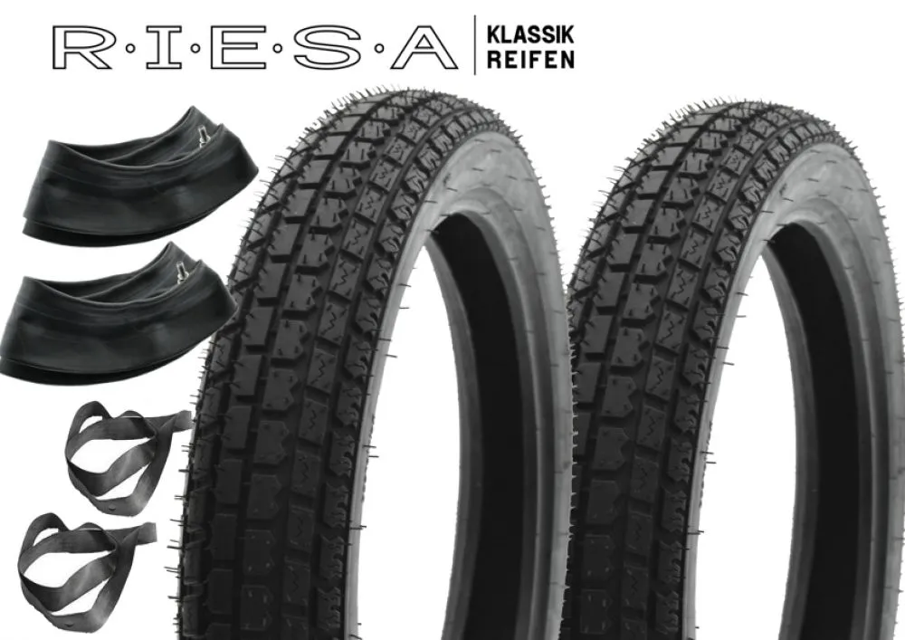 Reifensatz RIESA für Jawa 350 Typ 354 - 2x 3,25-16 mit Schlauch, Straßenprofil Reifensatz RIESA für Jawa 350 Typ 354 - 2x 3,25-16 mit Schlauch, Straßenprofil