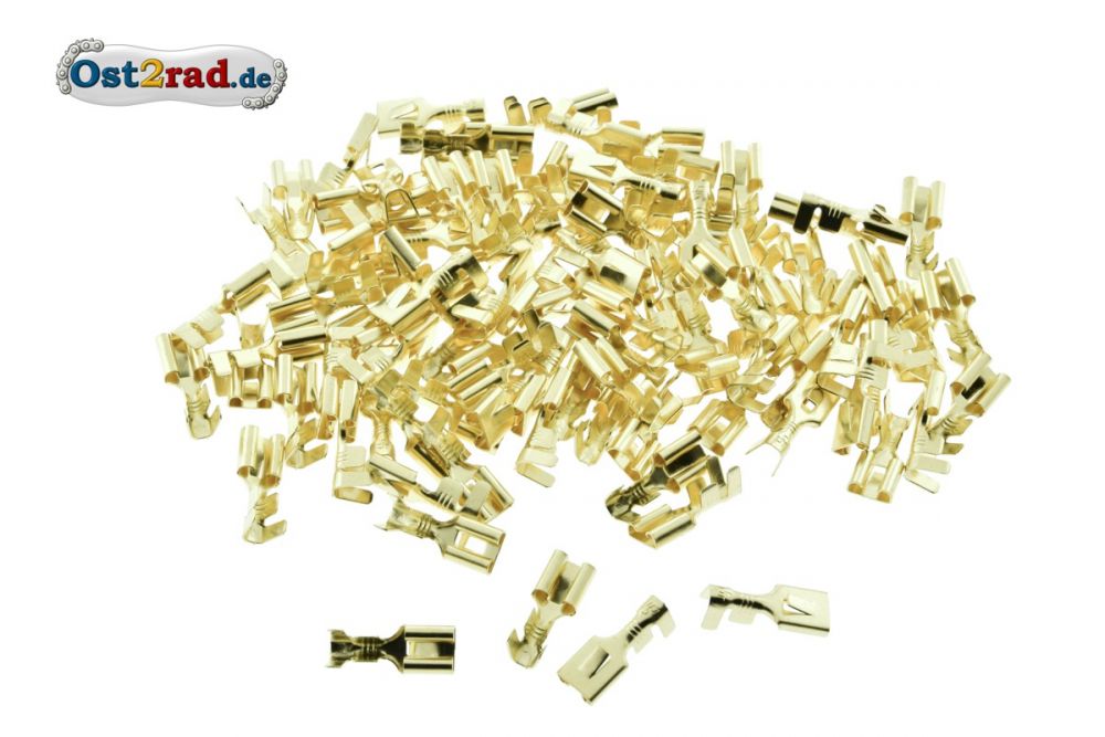 SET 100 Stück Flachsteckhülsen mit Rastzunge 6,3 Kabelschuh DIN 46340 für Kabel 1,5-2,5 mm² SET 100 Stück Flachsteckhülsen mit Rastzunge 6,3 Kabelschuh DIN 46340 für Kabel 1,5-2,5 mm²