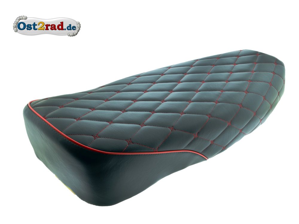 Sitzbank S50 S51E, ROT Quer Raute gesteppt mit Keder