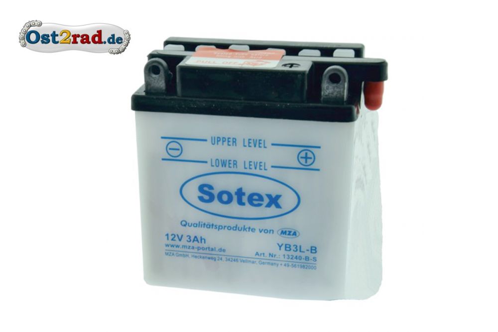 SOTEX-Batterie YB3L-B 12V 3Ah inkl. Batteriesäure Simson Sperber MS50 KR51/1 Vape SOTEX-Batterie YB3L-B 12V 3Ah inkl. Batteriesäure Simson Sperber MS50 KR51/1 Vape