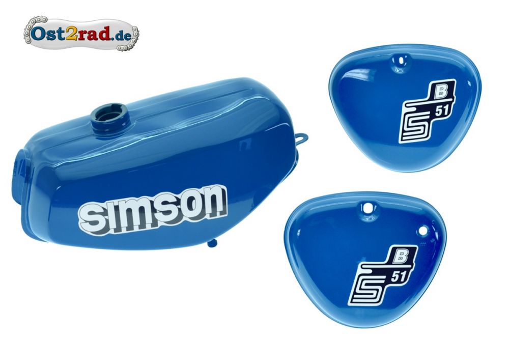 Tank Set Seitendeckel S51 S70 MediumBlue innen versiegelt mit Aufkleber Simson Tank Set Seitendeckel S51 S70 MediumBlue innen versiegelt mit Aufkleber Simson