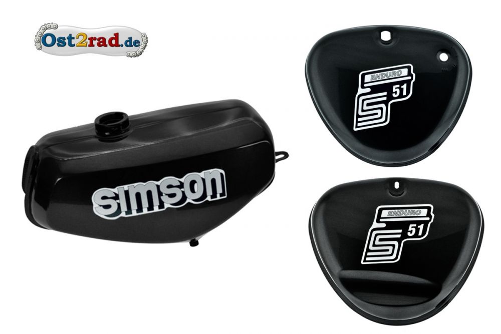 Tank Set mit Seitendeckel S51E ENDURO Anthrazit-metallic, versiegelt mit Aufkleber Simson Tank Set mit Seitendeckel S51E ENDURO Anthrazit-metallic, versiegelt mit Aufkleber Simson