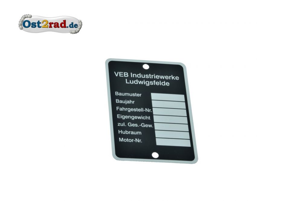Typenschild IWL blanko - GROSS Typenschild IWL blanko - GROSS