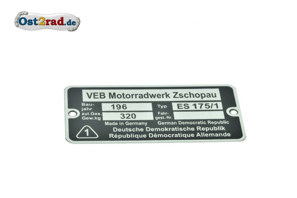 Typenschild passend für MZ ES 175/1 Typenschild passend für MZ ES 175/1