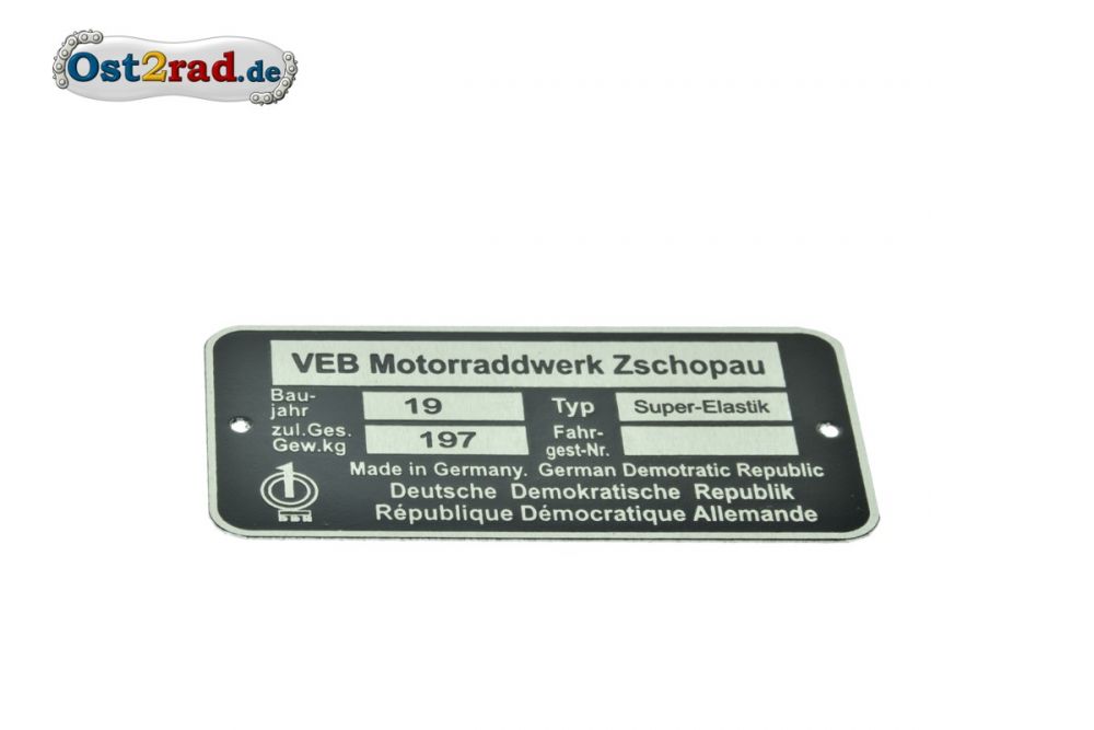 Typenschild passend für MZ Super-Elastik Seitenwagen
