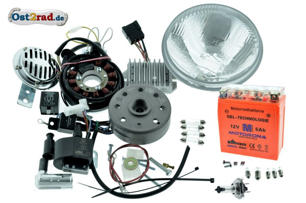 Umbausatz Zündung Powerdynamo, Vape pass. f. MZ ES250/2 kompl. mit Reflektor H4 12V Umbausatz Zündung Powerdynamo, Vape pass. f. MZ ES250/2 kompl. mit Reflektor H4 12V