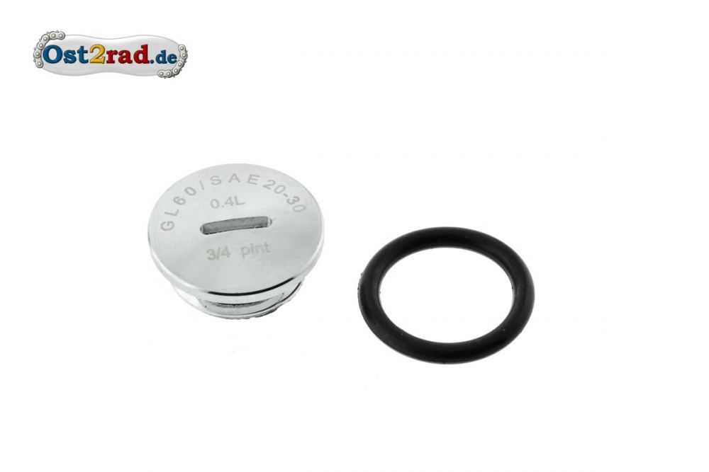 Verschlussschraube ALU CHROM mit Beschriftung für Motor Simson S51 SR50 KR51/2 inkl. O-Ring Verschlussschraube ALU CHROM mit Beschriftung für Motor Simson S51 SR50 KR51/2 inkl. O-Ring
